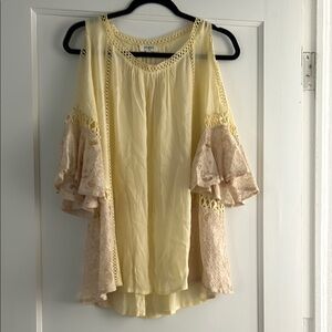 Yellow Lace Cold Shoulder Top